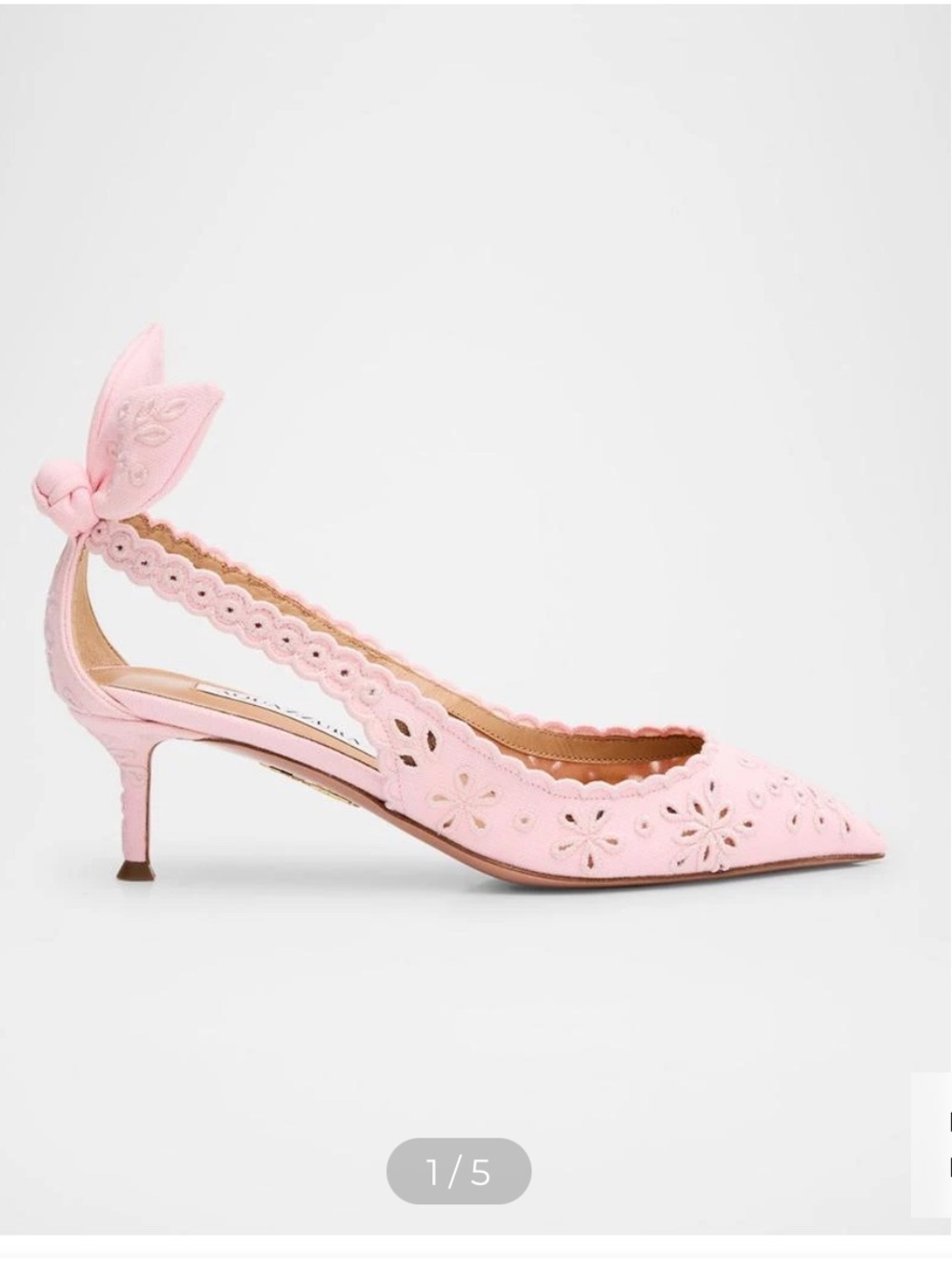 Aquazzura Pink Cotton Eyelet Bow Tie Kitten Pumps Heels 39